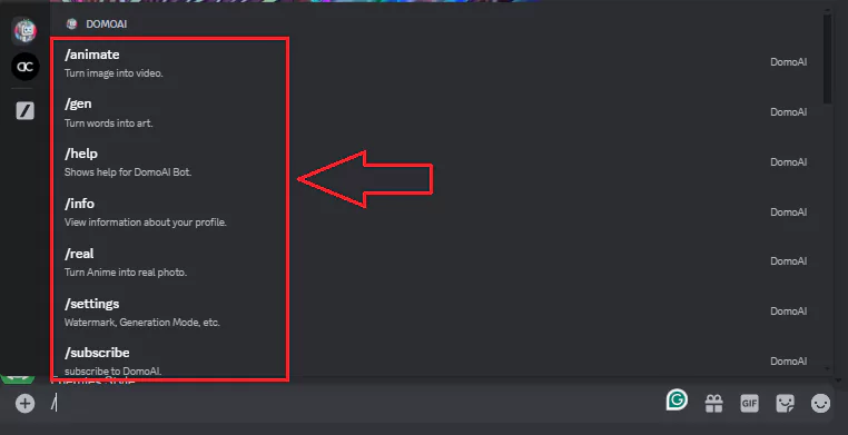 Domo ai discord commands