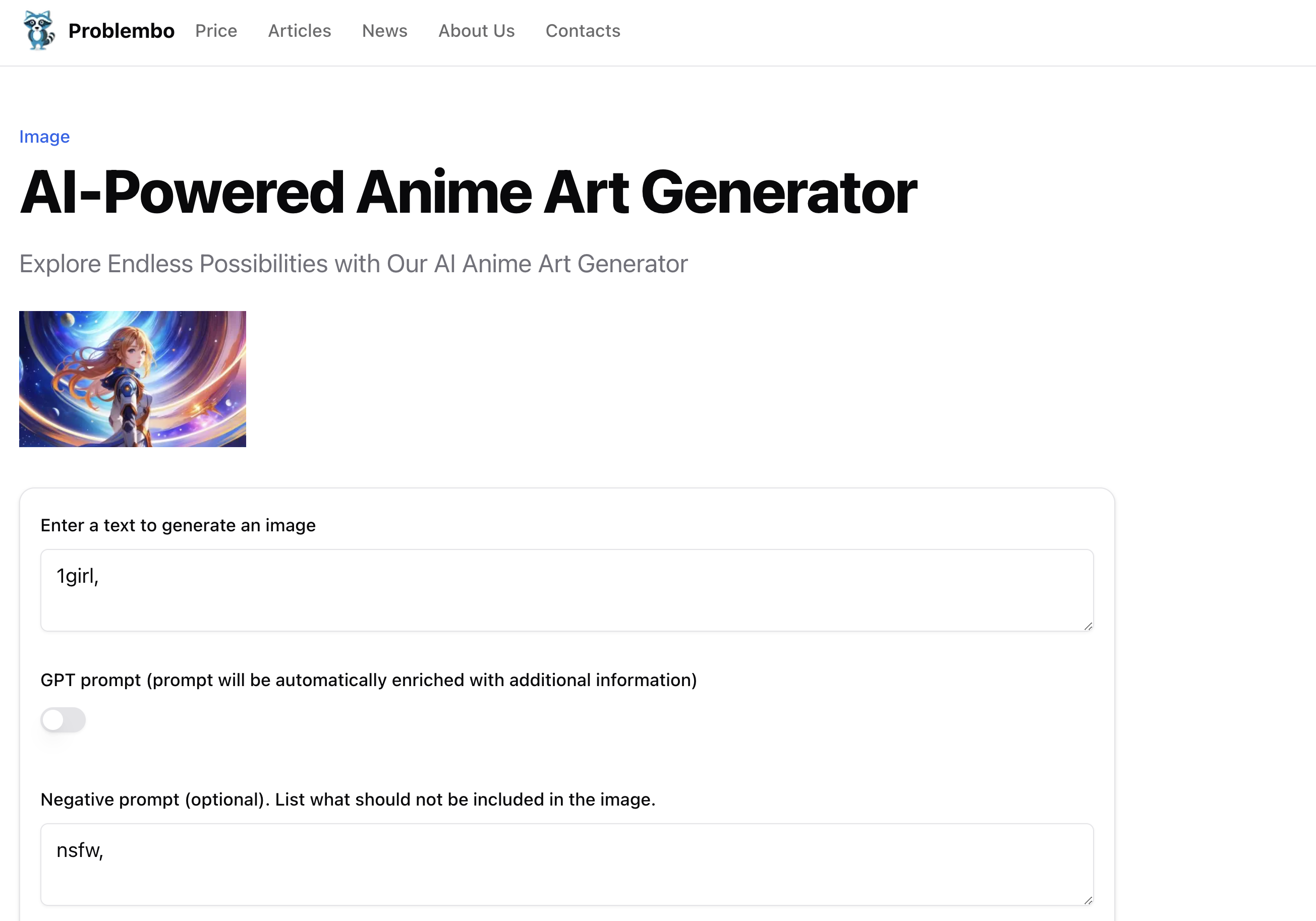 Problembo AI Anime Art Generator